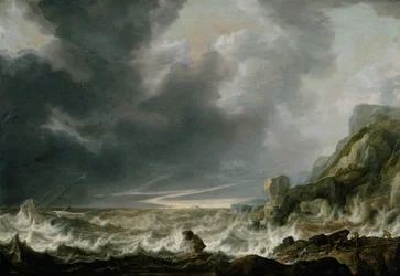 Ship in Distress off a Rocky Coast